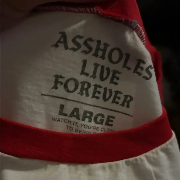 Red and White ASSHOLES LIVE FOREVER Shirt - Picture 3 of 4